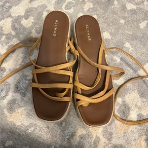 ALOHAS Leather Paw-Paw Platform Espadrille Sandals